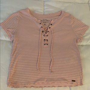 Hollister pink and white striped shirt